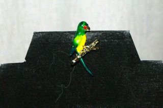 Vintage Enamel Parrot Brooch Green Yellow Gold Animal Foul Pin Bird Jewelry