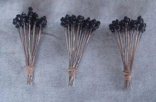 75 Vintage Glass Twist Top Black Stick Pins - Brooch - Corsage - Floral - Hat - Mourning