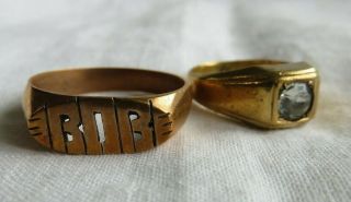 2 Old Vintage Mens Rings Sz.  9 Brass And Sz.  14 Copper With Name Bob