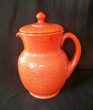 Large Vintage Orange Art Glass Pitcher W Formed / Textured Finish