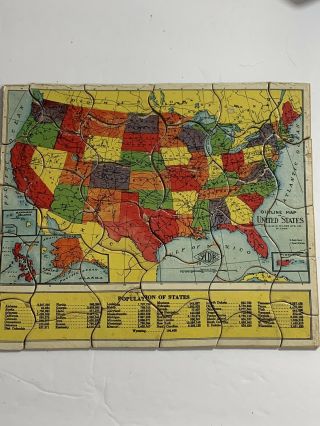 Vintage Jigsaw Puzzle Of The United States & Puerto Rico & Oceans & More
