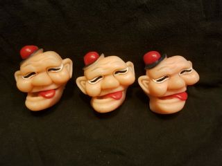 Vintage 3 Clown Face Rubber Finger Puppet Toy