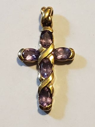 Vintage Sterling Silver And Amethyst Cross Pendant