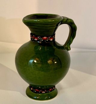 Vintage Small Green Pitcher With Ribbon Decor Gmundner Keramik Austria