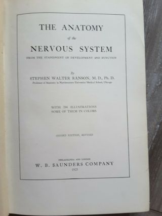 Vintage Medical Book The Anatomy Of The Nervous System 1925 Hc Illustrated