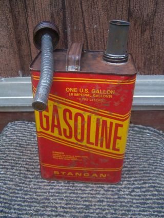 Vintage Stancan 2 Gallon Gas Gasoline Can With Flex Spout And Pour Spout