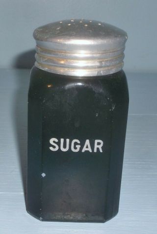 Vintage Painted Black Milk Glass Sugar Shaker W/ Aluminum Lid