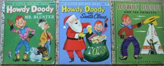 3 Vintage Little Golden Books Howdy Doody & Santa Claus,  & Mr.  Bluster,