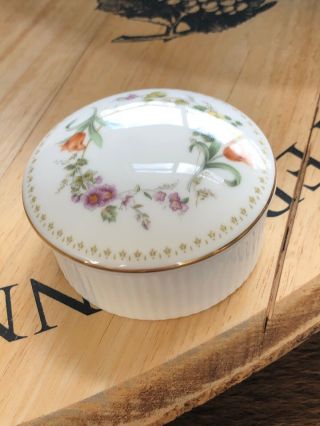 Wedgwood Vintage White Bone China Floral Lid Small Round Trinket Box