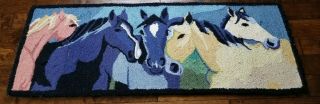 Vintage Wool Hand Hooked Rug Farmhouse Find Horses Bright Colors