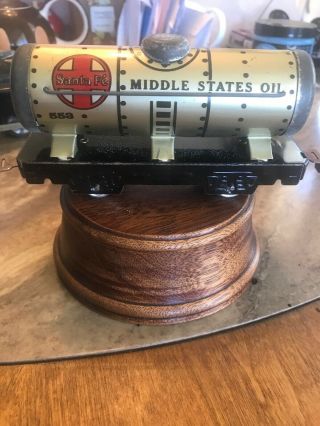 Vintage Marx Oil Tanker Car Santa Fe Train Car Tin Toy 553