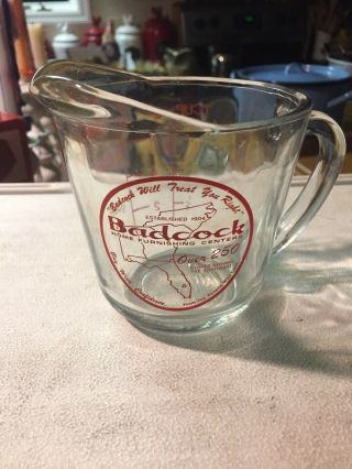 Vintage Badcock 1 Cup Half Pint Glass Anchor Hocking Red Measuring Cup 496