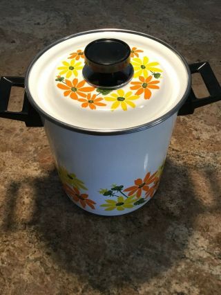 Vintage Ekco Country Garden Porcelain Clad Multi Section Soup&vegetable Steamer