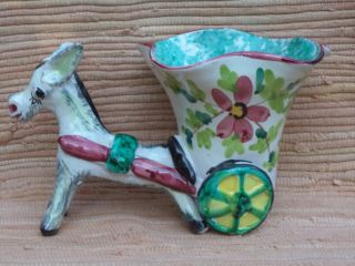 Large Vintage Italian Ceramic Country Donkey/burro With Flower Cart/vase (2)
