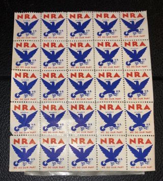 Block Of 25 Nra Poster Stamps Vintage 1940s We Do Our Part