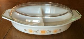 Vtg Pyrex Town & Country 1 - 1/2 Qt Divided Covered Casserole Dish With Lid - Exc