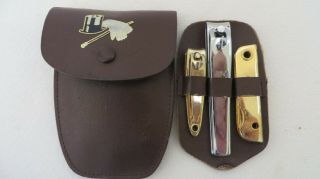 Vintage Gold /silver Plate Etna Nail Clippers And Knife In Leather Case Austria