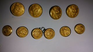 10 Vintage Wwii Us Military Uniform Buttons Us Army Waterbury Co.  Brass Buttons