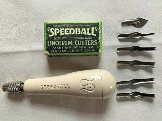 Vintage Speedball Linoleum Cutters Set 6 Blades And Blade Handle - Made In Usa