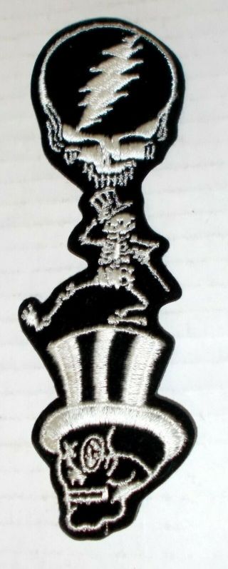Vintage The Grateful Dead 6.  5 " Fabric Patch Skull Dancing Skeleton Top Hat Nos