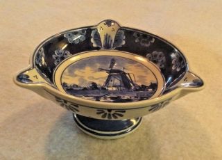 Vintage Holland Delft Blue Hand Painted Windmill triangular shaped Ashtray - EXC 4