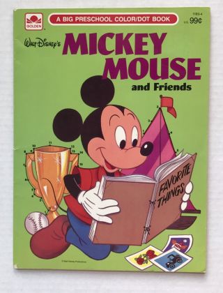 Golden Walt Disney Mickey Mouse & Friends Coloring Dot Book 1986 Vintage