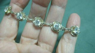 Vintage Sterling Silver w/ Clear Glass Stone Link Bracelet 3