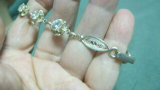 Vintage Sterling Silver w/ Clear Glass Stone Link Bracelet 5