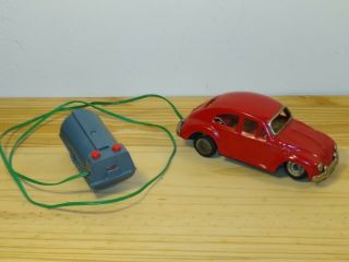 Vintage Tin Toy Red Car Volkswagen Vw Bug Beetle Japan Yoshiya