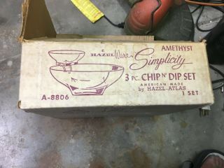 Vintage Simplicity Amethyst Purple Chip & Dip Set Anchor Hocking Square Base MOD 2