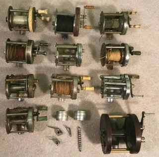 11 Vintage Casting Fishing Reels Shakespeare Langley South Bend H - I And More