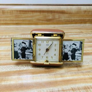 Vintage Elgin Travel Alarm Clock - With Two Folding Picture Frames