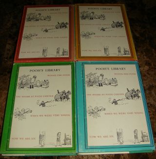 POOH ' S LIBRARY A.  A.  MILNE SET OF 4 HARD COVER POOH BOOKS WITH JACKETS 1961 4