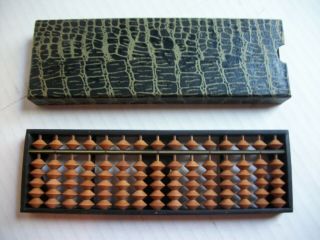 Vintage Wood Bead Abacus Calculator 15 Rods 6 Beads 7 1/2 " X 2 3/8 " With Sleeve