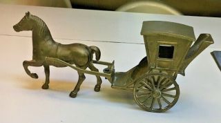 Vintage Detailed Brass Mechanical Horse And Buggy Carriage Stage Coach Figure