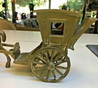 Vintage detailed Brass mechanical Horse and buggy carriage stage coach figure 2