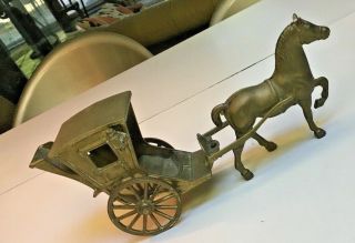 Vintage detailed Brass mechanical Horse and buggy carriage stage coach figure 5