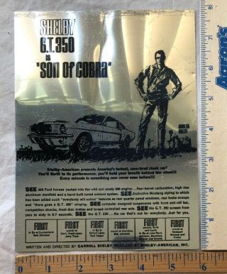 Vintage 1965 Ford Mustang Shelby Gt 350 Son Of Cobra Metal Plaque Sign Carroll