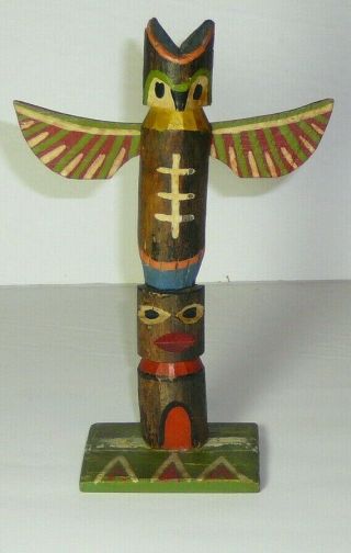 Vintage Native American Indian Carved Hand Painted Wood Totem Pole 6 "