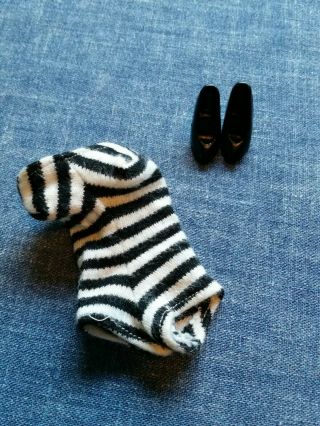 Vintage Barbie Black And White Striped Bathing Suit And High Heels