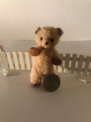 Antique Golden Blonde Miniature Teddy Bear With Jointed Arms & Legs 3”
