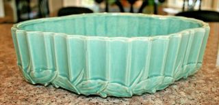 Vintage Mccoy Pottery 11 " Green Fluted Centerpiece Bowl With Leaf Pattern