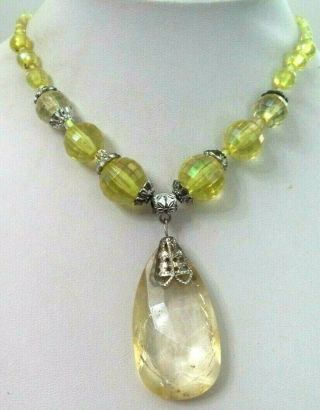 Stunning Vintage Estate Yellow Glass Assorted Bead 27 " Necklace 5447t