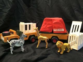 Vintage 1975 Fisher Price Safari Adventure Tent Jeep Zoo Animals