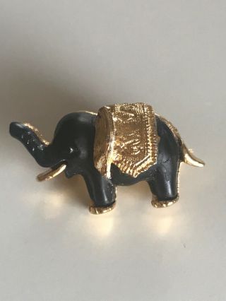 Possible Hattie Carnegie Rare Vintage Black And Gold Tiny Elephant Brooch