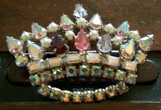 High End Vintage Jewelry Teardrop Crown Brooch Pin Rhinestone