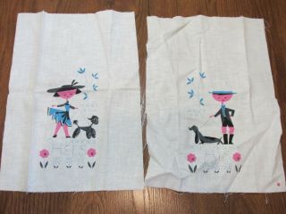 Vintage Stamped For Embroidery His & Hers Fingertip Towels Poodle Dachshund