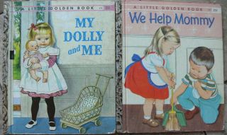 2 Vintage Little Golden Books My Dolly And Me,  We Help Mommy Eloise Wilkin