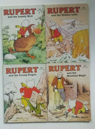 Set Of 4 Rupert The Bear Books By Purnell Hidden Lake,  Lonely Bird,  Dragon Etc