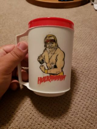 Vintage Wwf 1988 Titan Sports Hulk Hogan Hulkamania Travel Mug Made By Aladdin
